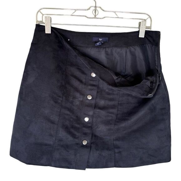 Gap Navy Blue Faux Suede Mini Skirt Silver Button Pleated Hidden Zip Size 6 Soft - Picture 2 of 8